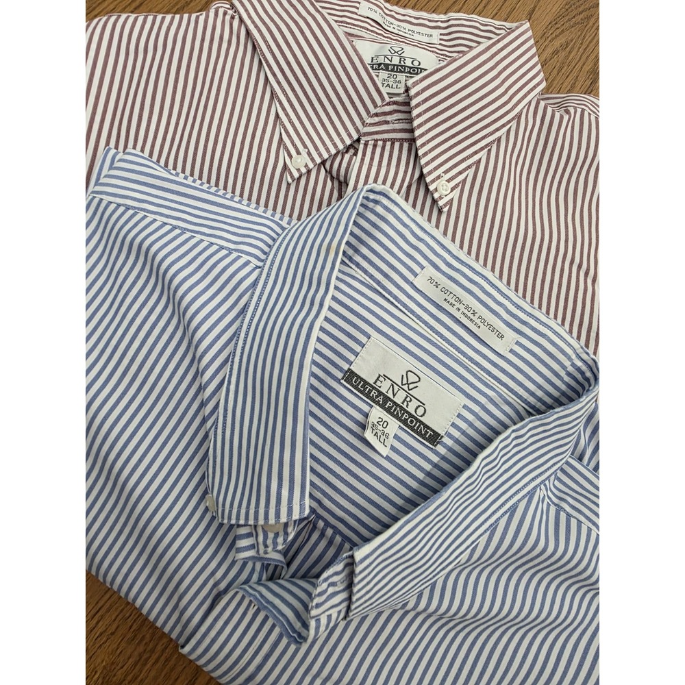 ENRO Ultra Pinpoint Dress Shirts Lot of 2 Mens 20 Tall 35-36 Blue & Red Stripe